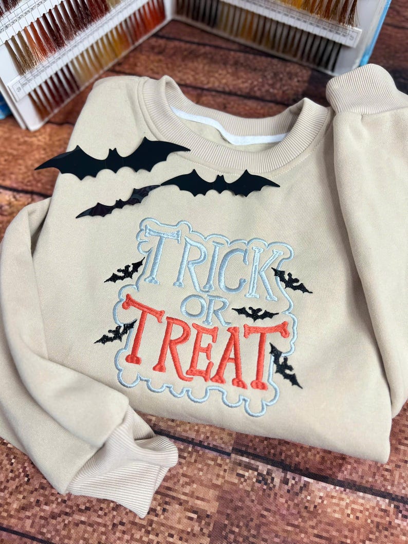Embroidered Trick or Treat Sweatshirt, Embroidered Halloween Shirt, Halloween Women Shirt, Funny Halloween Shirt, Halloween Sweatshirt