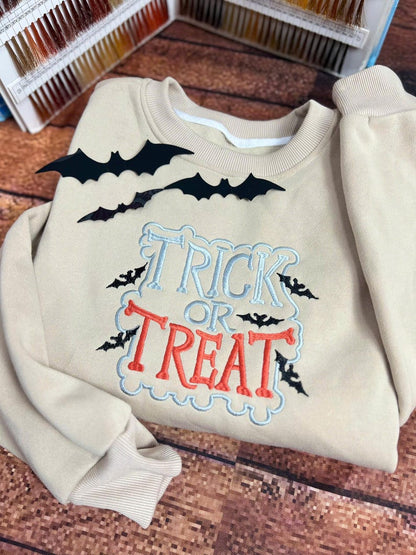 Embroidered Trick or Treat Sweatshirt, Embroidered Halloween Shirt, Halloween Women Shirt, Funny Halloween Shirt, Halloween Sweatshirt