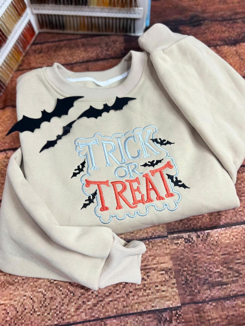 Embroidered Trick or Treat Sweatshirt, Embroidered Halloween Shirt, Halloween Women Shirt, Funny Halloween Shirt, Halloween Sweatshirt