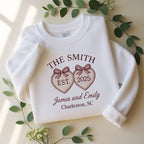 Custom Wedding Sweatshirt, Embroidered Coquette Bow Wedding Sweater, Personalized Bridal Crewneck, Engagement Hoodie, Matching Anniversary Hoodie