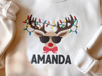 Custom Name Reindeer Embroidered Sweatshirt, Christmas Sweatshirt, Christmas Party Hoodie, Xmas Name Hoodie, Personalized Christmas Sweatshirt