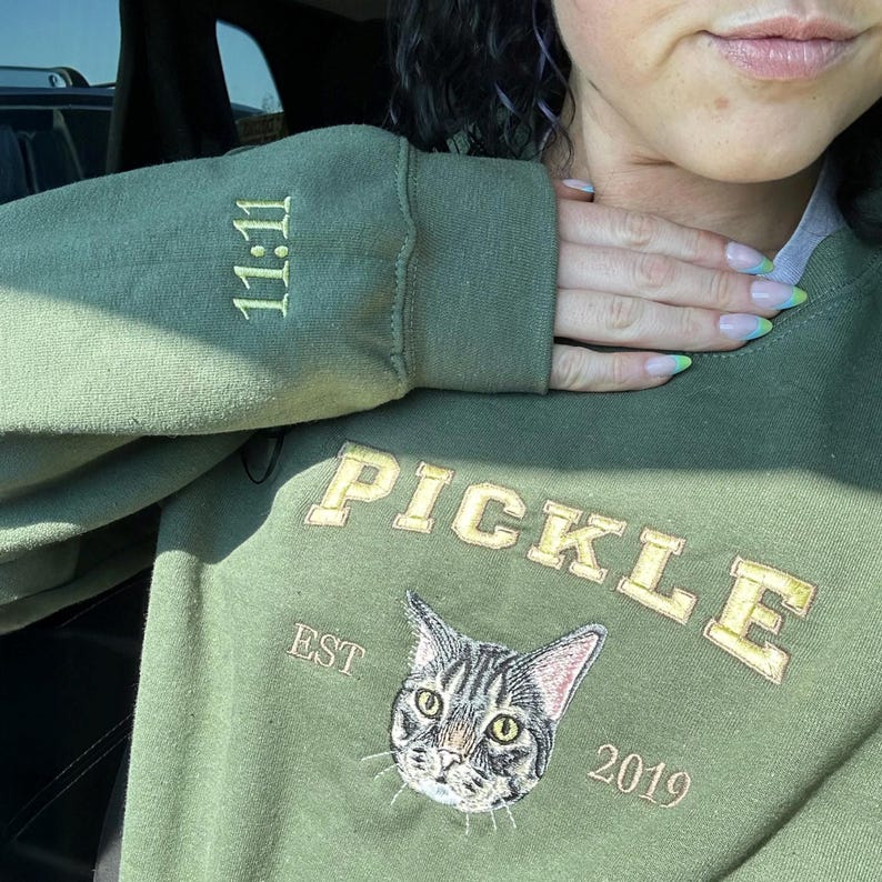 Custom Embroidered Pet Sweatshirt, Cat Mom Sweatshirt, Personalized Dog Dad Gift, Halloween Gift For Pet Lover