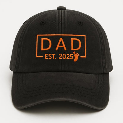 New Dad Hat EST. Year Personalized Embroidered Baseball Cap with Baby Footprint, Thoughtful Father-to-Be Gift for Pregnancy Announcement or First Father s Day