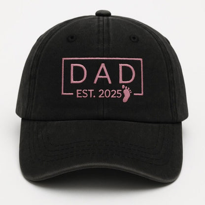 New Dad Hat EST. Year Personalized Embroidered Baseball Cap with Baby Footprint, Thoughtful Father-to-Be Gift for Pregnancy Announcement or First Father s Day