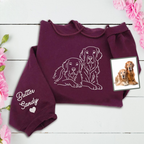 Custom Pet from Photo Embroidered Sweatshirt, Line Art Dog Portrait Sweater, Cat Portrait Hoodie, Pet Face and Pet Name, Christmas Gift