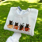 Embroidered Halloween Black Cat Sweatshirt, Pumpkin Fall Sweater, Halloween Shirt, Cute Autumn Spooky Season, Cat Lover Gift, Coffee Lovers