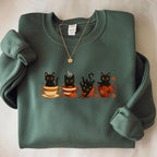 Embroidered Halloween Black Cat Sweatshirt, Pumpkin Fall Sweater, Halloween Shirt, Cute Autumn Spooky Season, Cat Lover Gift, Coffee Lovers