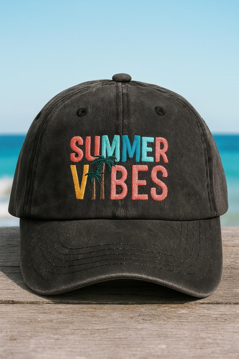 Summer Vibes Embroidered Hat Casual Baseball Cap with Colorful Palm Tree Design, Adjustable Vintage Dad Hat for Beach, Vacation, Outdoor Summer Style