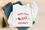 North Pole University Sweatshirt, Embroidered Christmas Hoodie, Christmas Reindeer Crewneck Sweater, Winter Sweatshirt, Christmas Gift