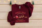 North Pole University Sweatshirt, Embroidered Christmas Hoodie, Christmas Reindeer Crewneck Sweater, Winter Sweatshirt, Christmas Gift