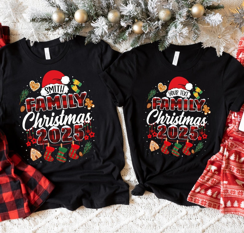 Custom Family Christmas 2025 T-Shirt: Funny Santa Tee