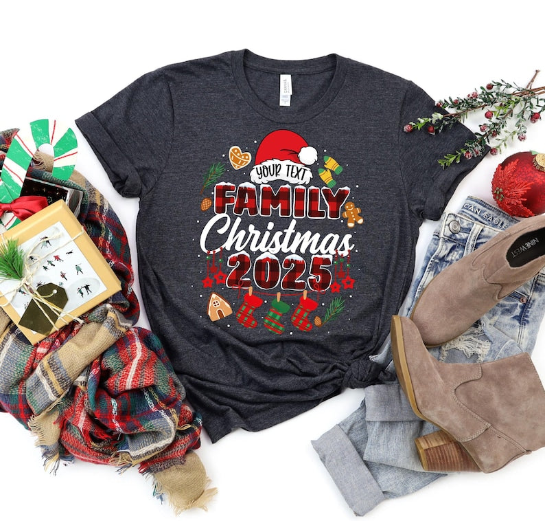 Custom Family Christmas 2025 T-Shirt: Funny Santa Tee