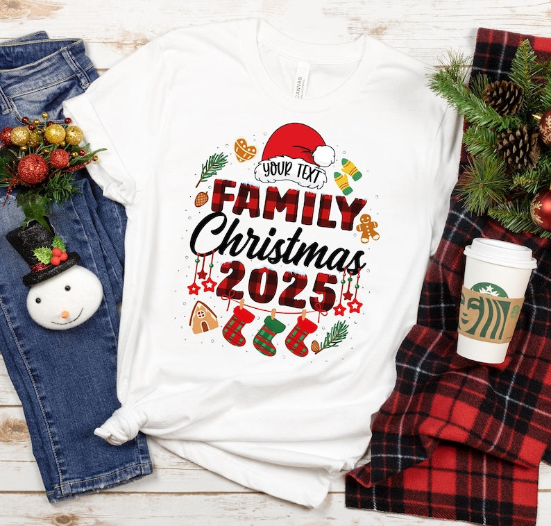 Custom Family Christmas 2025 T-Shirt: Funny Santa Tee