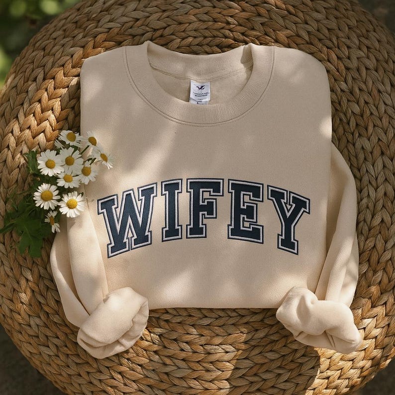 Custom Wifey & Hubby Embroidery Sweatshirt, Personalized Bridal Shower Embroidered Hoodie Gift, Engagement Newlywed Gift, Anniversary Gift