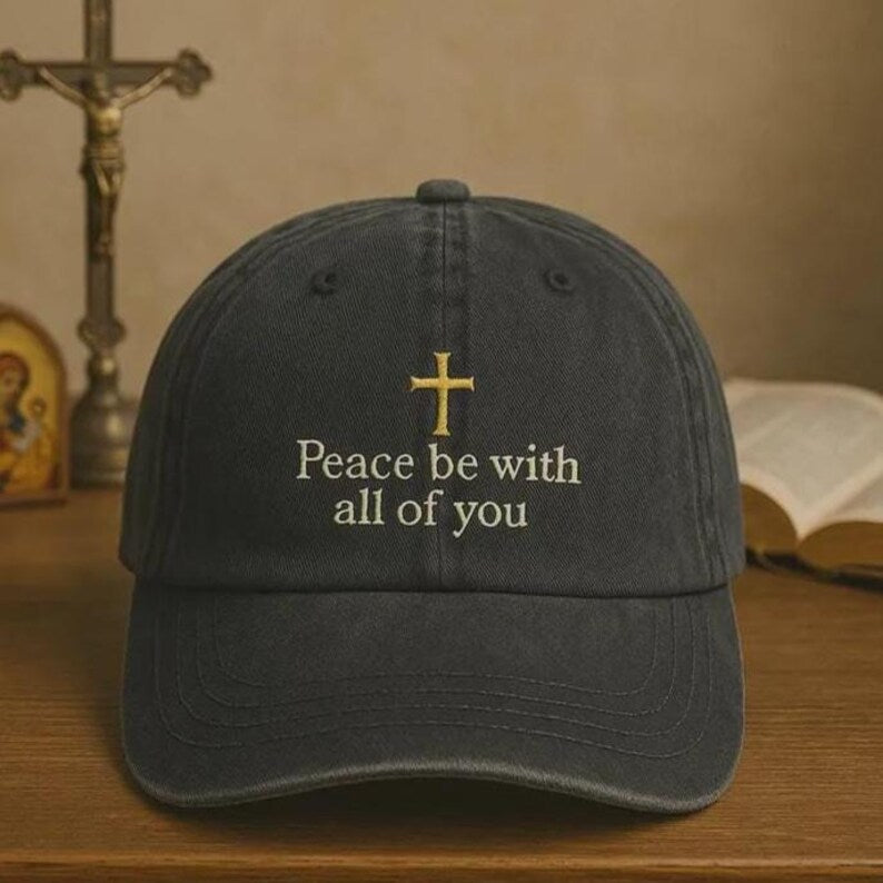 Peace Be With All of You Christian Cross Embroidered Hat Inspirational Faith-Based Adjustable Baseball Cap for Men and Women, Spiritual Gift Idea