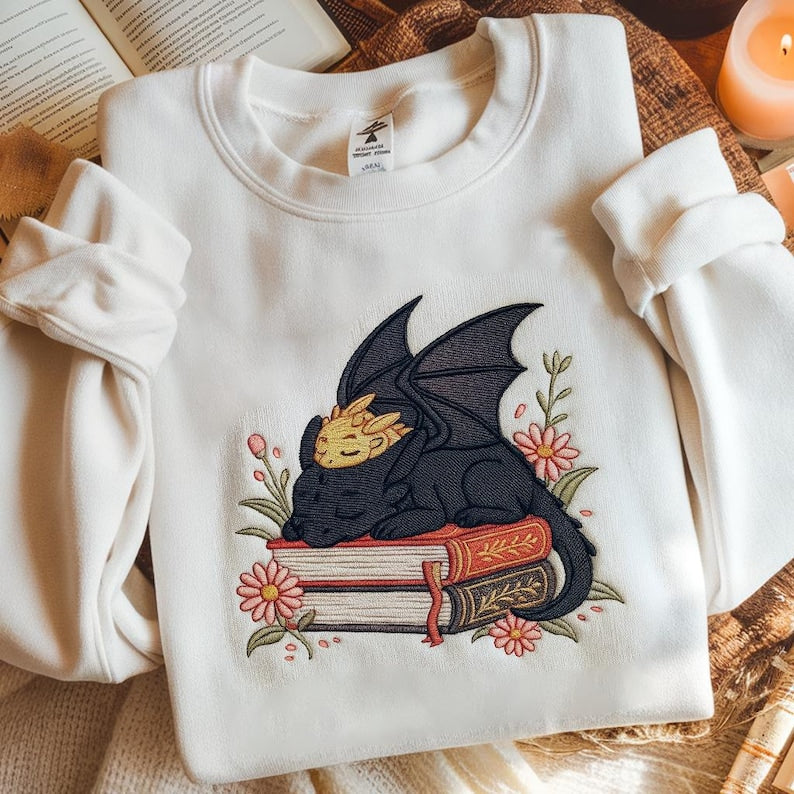 Dragon Book Embroidered Sweatshirt, Fantasy Book Reader Sweatshirt, Fourth Wing Sweater, Basgiath War College Shirt, Dragon Book Lover Shirt