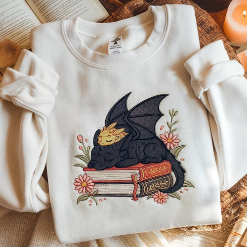 Dragon Book Embroidered Sweatshirt, Fantasy Book Reader Sweatshirt, Fourth Wing Sweater, Basgiath War College Shirt, Dragon Book Lover Shirt