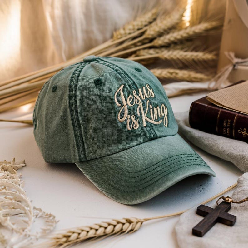 Embroidered Jesus is King Dad Washed Baseball Hat, Christian Embroidered Hat, Jesus Cap, Faith Apparel, Gift For Him, Gift For Her