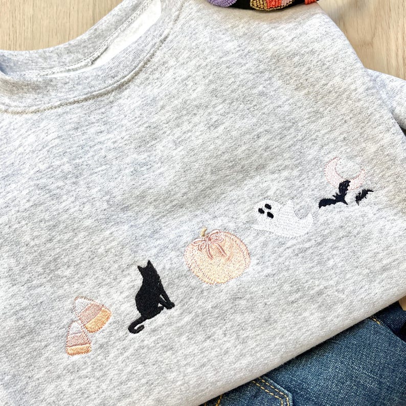Embroidered Coquette Halloween Icon Crewneck Sweatshirt | Cute Halloween | Spooky Season| Coquette Bow | Gift for Her| Autumn, Fall |G18ECHI