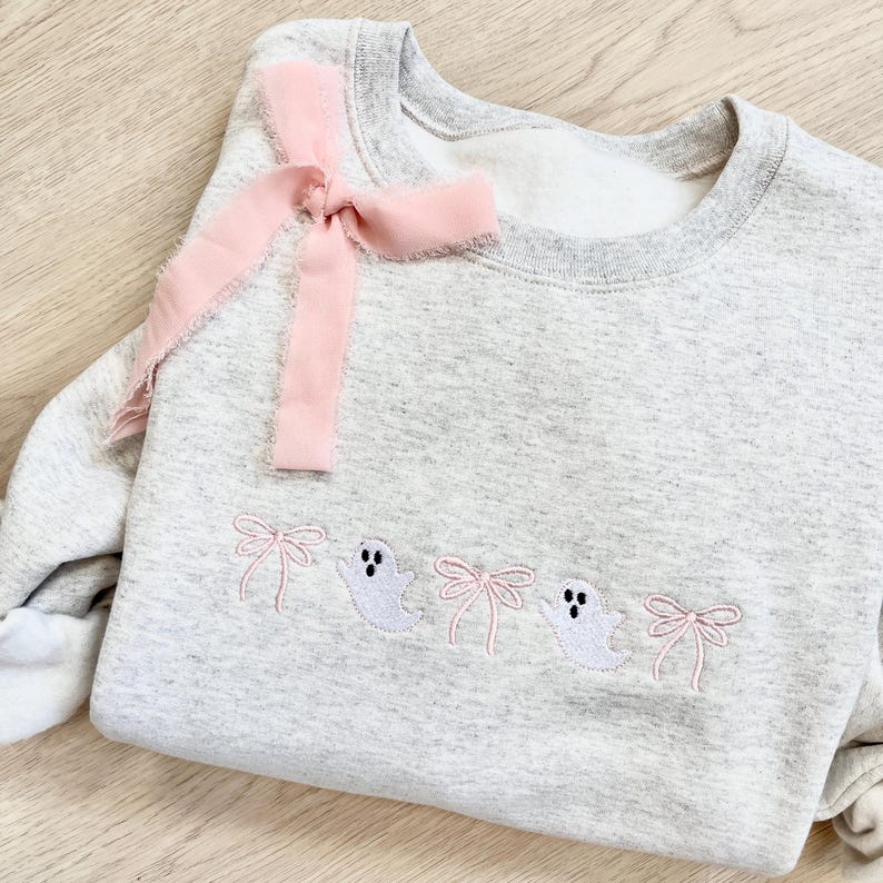 Embroidered Coquette Halloween Icon Crewneck Sweatshirt | Cute Halloween | Spooky Season| Coquette Bow | Gift for Her| Autumn, Fall |G18ECHI