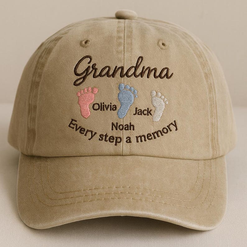 Custom Grandma Footprint Hat Every Step a Memory Embroidered Cap with Grandkids Names