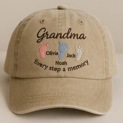 Custom Grandma Footprint Hat Every Step a Memory Embroidered Cap with Grandkids Names