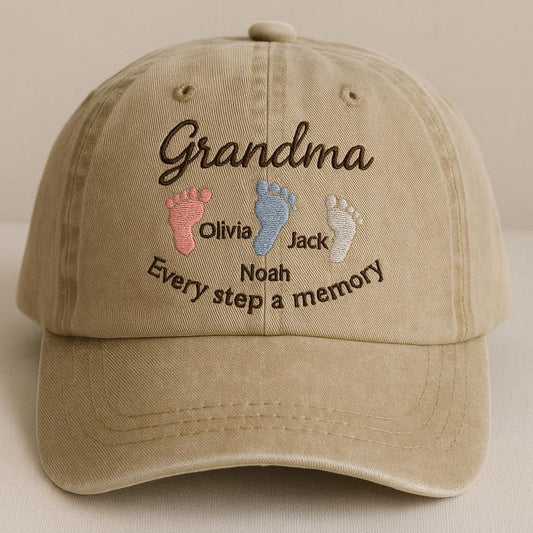 Custom Grandma Footprint Hat Every Step a Memory Embroidered Cap with Grandkids Names