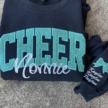 Cheer Mom Sweatshirt or Comfort Color Tee, Glitter Applique Embroidered with Name Personalized Cheer Shirt