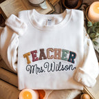 Custom Teacher Embroidered Sweatshirt, Teacher Sweatshirt, Cute Teacher Sweater, Teacher Appreciation, Gift for Teacher, Retro Teacher Hoodie