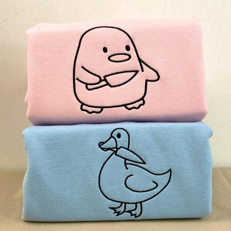 Embroidered Duck Duck Goose Matching Hoodies for Couples or Besties - Custom His and Her Hoodie - 1st Anniversary Gift for Her