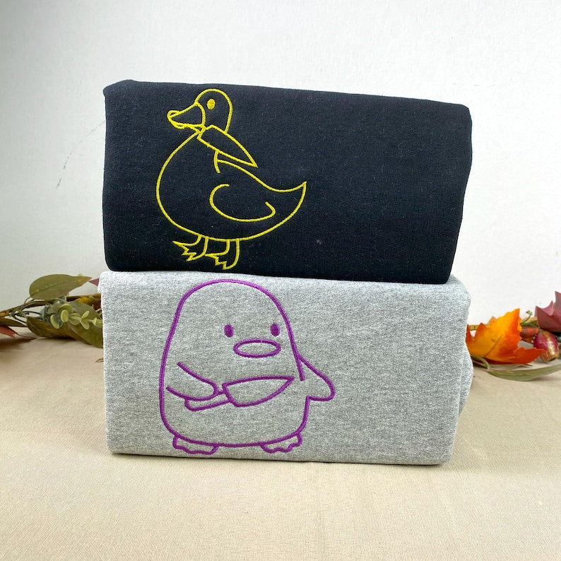 Embroidered Duck Duck Goose Matching Hoodies for Couples or Besties - Custom His and Her Hoodie - 1st Anniversary Gift for Her