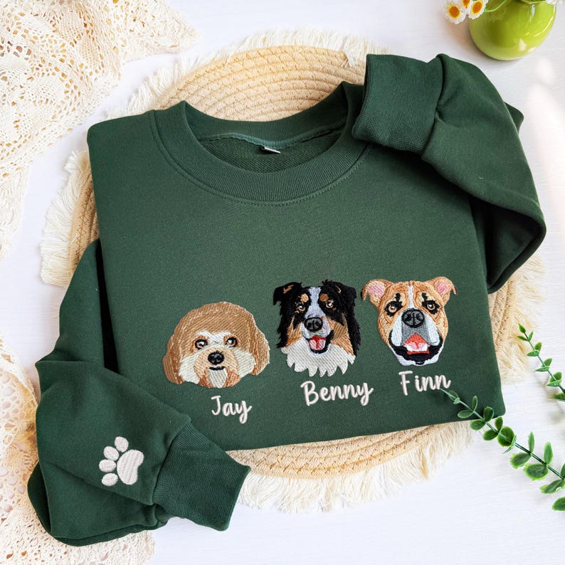 Embroidered Pet Sweatshirt for Women, Custom Dog Face Embroidered Sweatshirt, Custom Pet Hoodie, Gift for Pet Lovers, Personalized Gift For Mom
