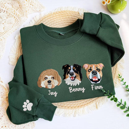 Embroidered Pet Sweatshirt for Women, Custom Dog Face Embroidered Sweatshirt, Custom Pet Hoodie, Gift for Pet Lovers, Personalized Gift For Mom