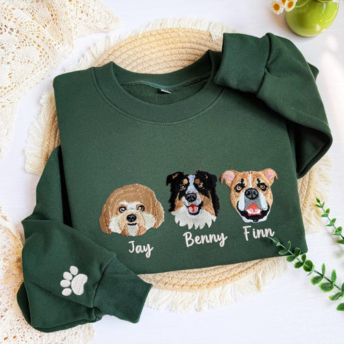 Embroidered Pet Sweatshirt for Women, Custom Dog Face Embroidered Sweatshirt, Custom Pet Hoodie, Gift for Pet Lovers, Personalized Gift For Mom