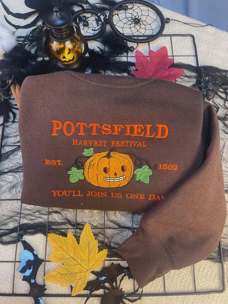 Pottsfield Harvest Festival Pumpkin Carver Embroidered Sweatshirt, Over The Garden Wall Inspired, Halloween Tee, Fall Autumn, Spooky Season