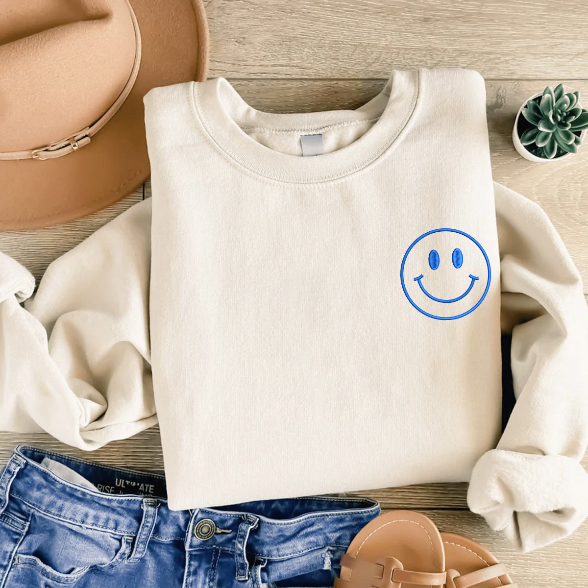 Embroidered Happy Face Comfort Colors Shirt, Custom Happy Face Shirt, Smile Shirt, Retro Happy T-Shirt, Embroidered Shirt, Custom Shirt