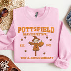 Pottsfield Harvest Festival Embroidery Sweatshirt, Autumn Scarecrow With Pumpkin Embroidered Shirt, Thanksgiving Hoodie, Halloween Gift