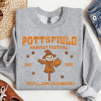 Pottsfield Harvest Festival Embroidery Sweatshirt, Autumn Scarecrow With Pumpkin Embroidered Shirt, Thanksgiving Hoodie, Halloween Gift