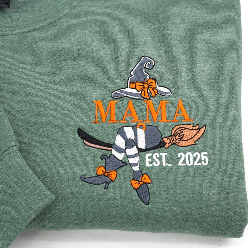 Embroidered Mommy Witch Sweatshirt - Custom Mama Sweatshirt with Kids Names on Sleeve - Spooky Mom Sweatshirt -personalized halloween gifts
