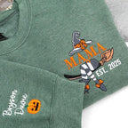 Embroidered Mommy Witch Sweatshirt - Custom Mama Sweatshirt with Kids Names on Sleeve - Spooky Mom Sweatshirt -personalized halloween gifts