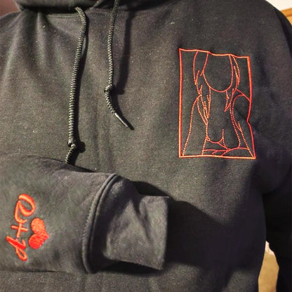 Spicy Hoodie, Custom Embroidered Portrait Sweatshirt, Custom Couple Portrait, Valentine Gift For Boyfriend, Gifts for Him, Anniversary Gift