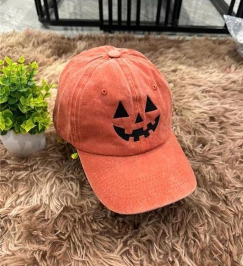 Jack-o-lantern Pumpkin Embroidered Baseball Hat, Spooky Season Embroidered Cap, Halloween Costumes Hat, Vintage Dad Cap, Halloween Gift