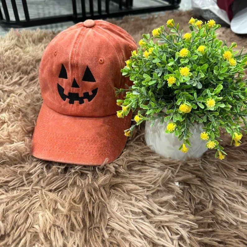 Jack-o-lantern Pumpkin Embroidered Baseball Hat, Spooky Season Embroidered Cap, Halloween Costumes Hat, Vintage Dad Cap, Halloween Gift