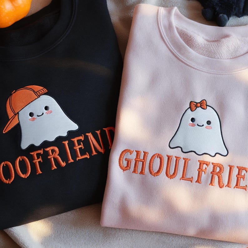 Couple Halloween Ghost Sweatshirts | BooFriend GhoulFriend Embroidered Shirts | Matching Fall Outfits for Couples Funny Gift | Couple Gift