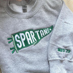 Custom Embroidered College Pennant Sweatshirt with Team Name - Embroidered Pennant Sweater - College Patchwork Crewneck - Senior Class Gift
