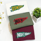 Custom Embroidered College Pennant Sweatshirt with Team Name - Embroidered Pennant Sweater - College Patchwork Crewneck - Senior Class Gift