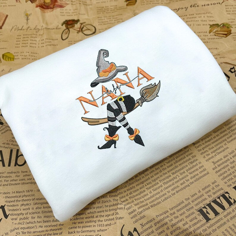 Grandma Halloween Embroidered Sweatshirt, Custom Grandma, Nana, Mimi Halloween Sweater with Grandkid' name on sleeves, Gift for Grandma