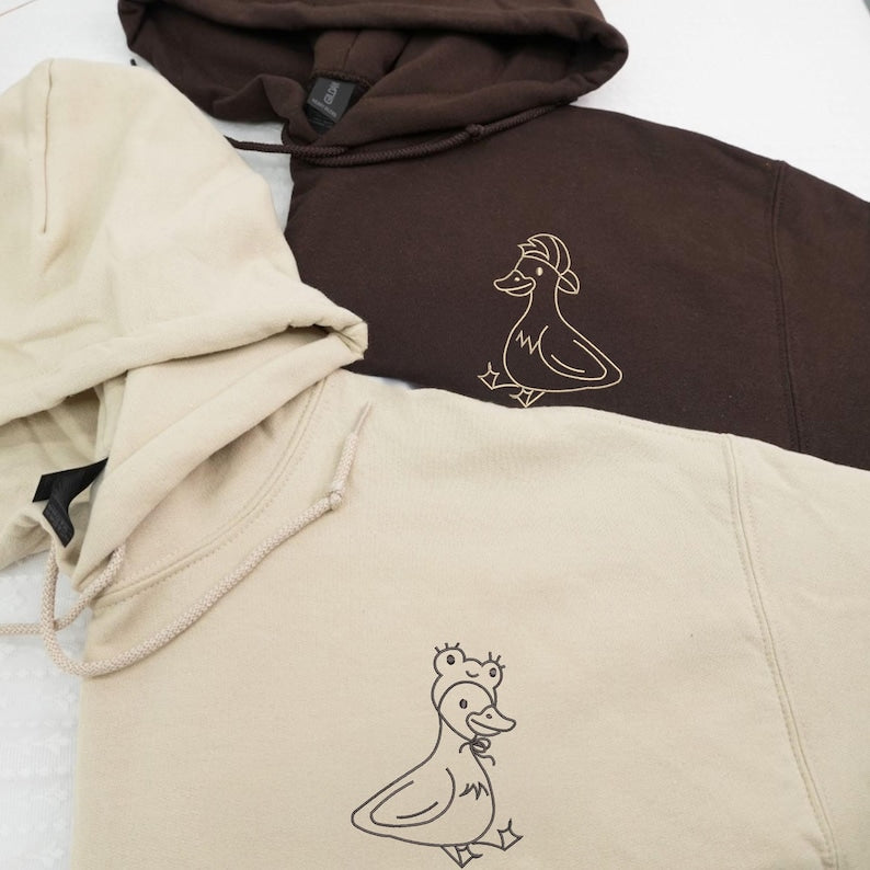 Custom Embroidered Lovely Duck Matching Hoodies for Couples, Couple Sweatshirt, Anniversary Shirt, Valentine Day Gift, Birthday Gift For Him