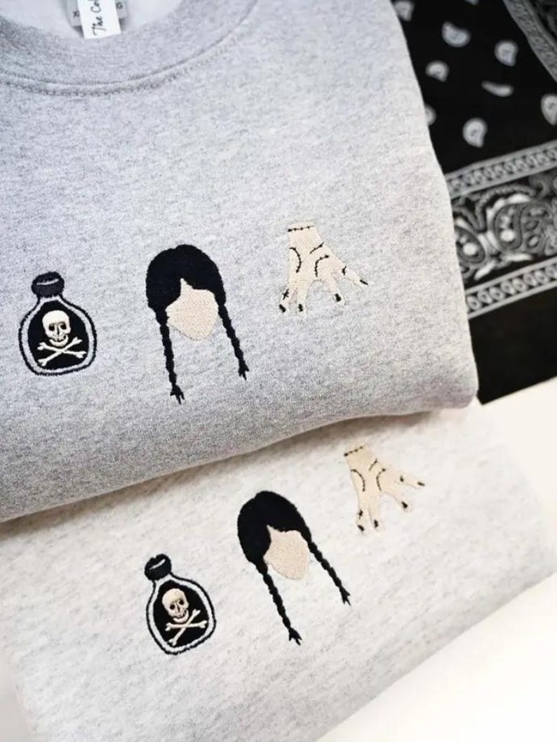 Gothic Girl Embroidered Crewneck Sweatshirt, Horror Movie Halloween Shirt, Hand Dance Halloween Tee, Spooky Season, Cozy Fall Sweater