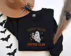 Ghost Roast Coffee Club Embroidered Halloween Sweatshirt Spooky Fall Crewneck Ghost With Coffee Shirt Autumn Cozy Embroidered Pullover